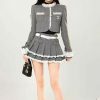 Luxury Lace-Lined Jacket and Pleated Skirt Coord Set - Y2K Streetwear Fashion