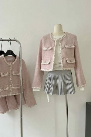 Luxury Pink Tweed Y2K Streetwear Jacket