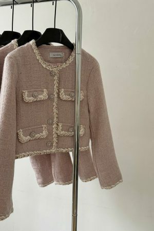 Luxury Pink Tweed Y2K Streetwear Jacket