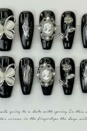 Luxury Rhinestone Coffin Press On Nails - Y2K Streetwear Manicure