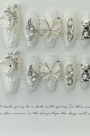 Luxury Rhinestone Coffin Press On Nails - Y2K Streetwear Manicure