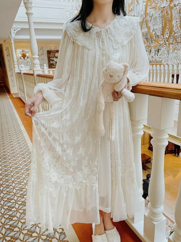 Luxury Vintage Lace Dress Set for Women, Long Nightgown for Comfortable Sleep, Ideal Valentines Day Gift, Romantic Evening Dress