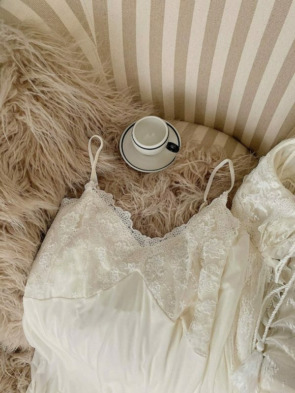 Luxury Vintage Lace Dress Set for Women, Long Nightgown for Comfortable Sleep, Ideal Valentines Day Gift, Romantic Evening Dress