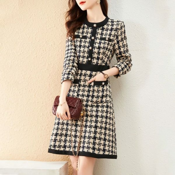 Luxury Y2K Tweed Mini Dress with Gold Button - Streetwear Fashion