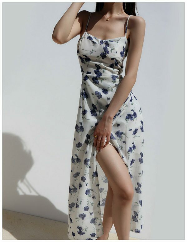 Navy Floral Midi Dress - Y2K Streetwear Aesthetic