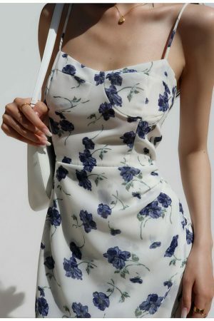 Navy Floral Midi Dress - Y2K Streetwear Aesthetic