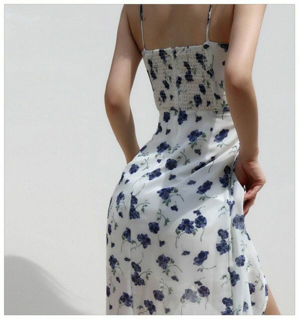 Navy Floral Midi Dress - Y2K Streetwear Aesthetic