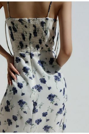 Navy Floral Midi Dress - Y2K Streetwear Aesthetic