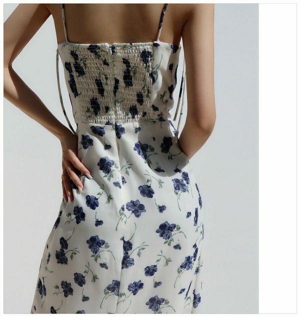 Navy Floral Midi Dress - Y2K Streetwear Aesthetic