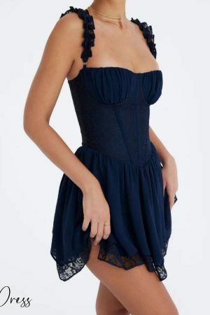 Navy Lace Corset A-Line Mini Party Dress with Boning