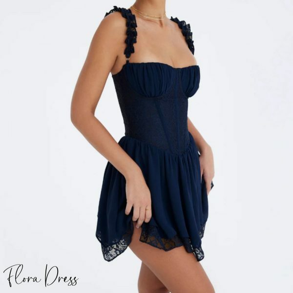 Navy Lace Corset A-Line Mini Party Dress with Boning