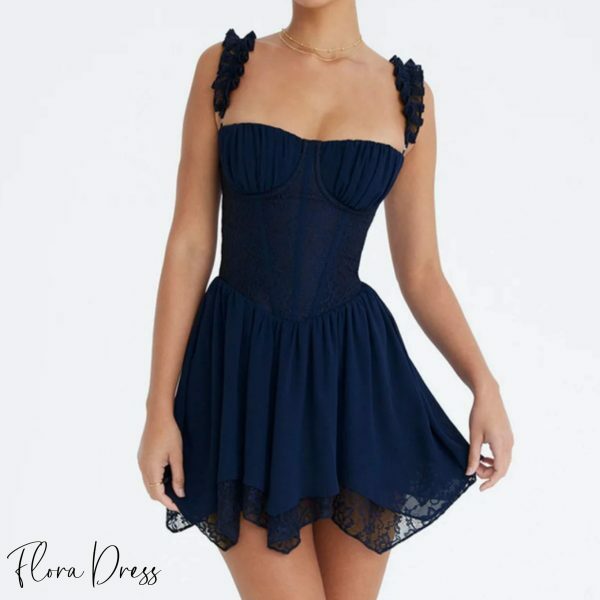 Navy Lace Corset A-Line Mini Party Dress with Boning