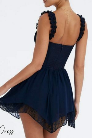 Navy Lace Corset A-Line Mini Party Dress with Boning