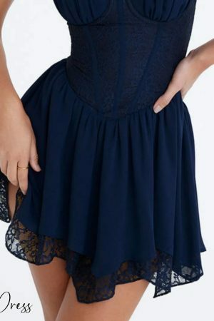 Navy Lace Corset A-Line Mini Party Dress with Boning