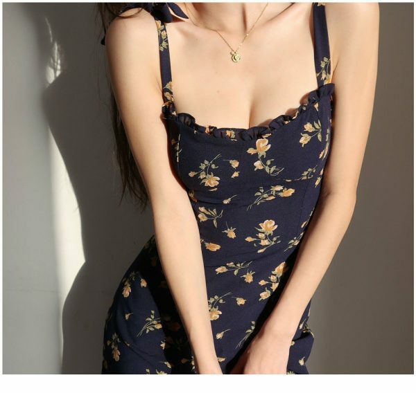 Navy Orange Floral Maxi Dress Y2K Streetwear Aesthetic