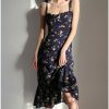 Navy Orange Floral Maxi Dress Y2K Streetwear Aesthetic