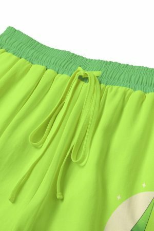 Neon Green Plumbob Boho Y2K High Waisted Pocket Shorts