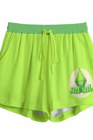 Neon Green Plumbob Boho Y2K High Waisted Pocket Shorts