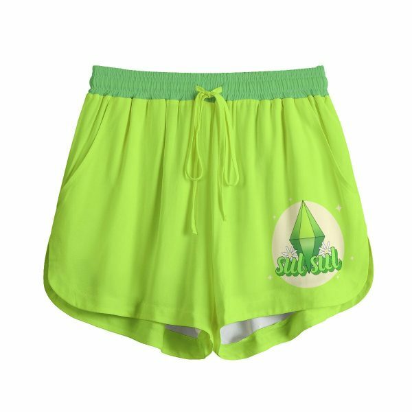 Neon Green Plumbob Boho Y2K High Waisted Pocket Shorts