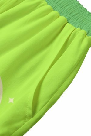 Neon Green Plumbob Boho Y2K High Waisted Pocket Shorts