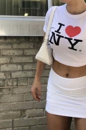 NY Y2K Slogan Tee: New York Streetwear Harajuku Letter Print Baby Egirl Crop Top