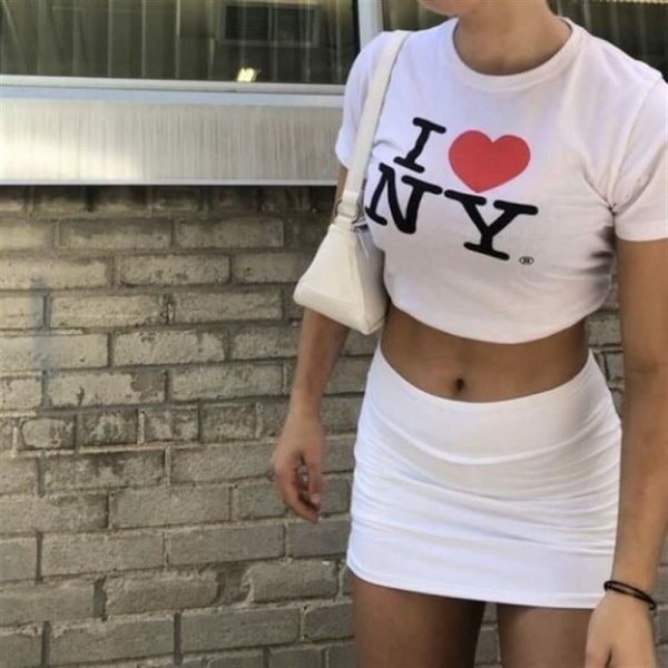 NY Y2K Slogan Tee: New York Streetwear Harajuku Letter Print Baby Egirl Crop Top