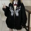 Oversized Butterfly Print Hoodie, Harajuku Y2K Zip-Up Jacket