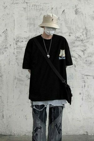 Oversized Cat Graphic Tee Y2K Harajuku Streetwear Shirt