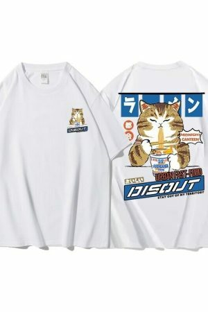 Oversized Cat Graphic Tee Y2K Harajuku Streetwear Shirt