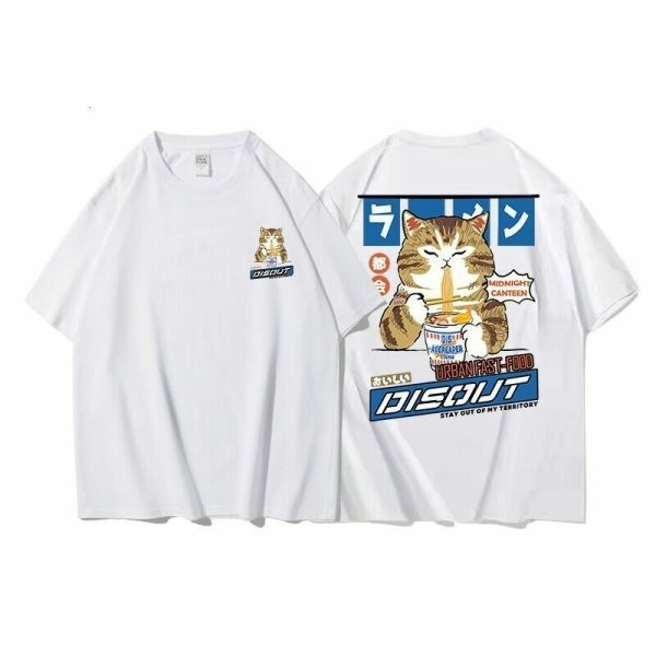 Oversized Cat Graphic Tee Y2K Harajuku Streetwear Shirt