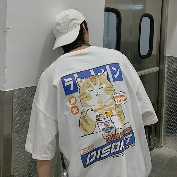 Oversized Cat Graphic Tee Y2K Harajuku Streetwear Shirt