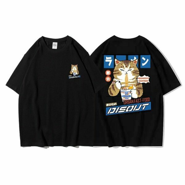 Oversized Cat Graphic Tee Y2K Harajuku Streetwear Shirt