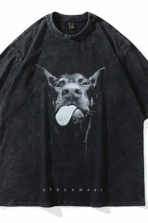 Oversized Dog Print Vintage Gothic Streetwear T-Shirt