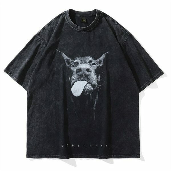 Oversized Dog Print Vintage Gothic Streetwear T-Shirt