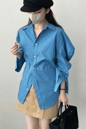 Oversized Irregular Cut Loose Fit Voluminous Sleeve Korean Streetwear Shirt