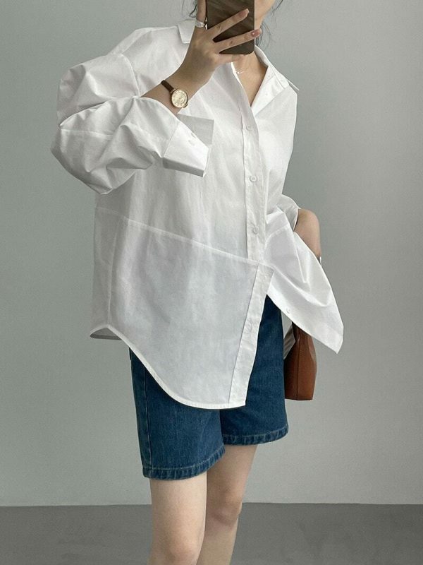 Oversized Irregular Cut Loose Fit Voluminous Sleeve Korean Streetwear Shirt