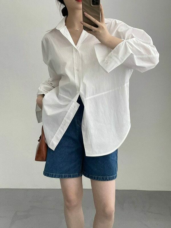 Oversized Irregular Cut Loose Fit Voluminous Sleeve Korean Streetwear Shirt