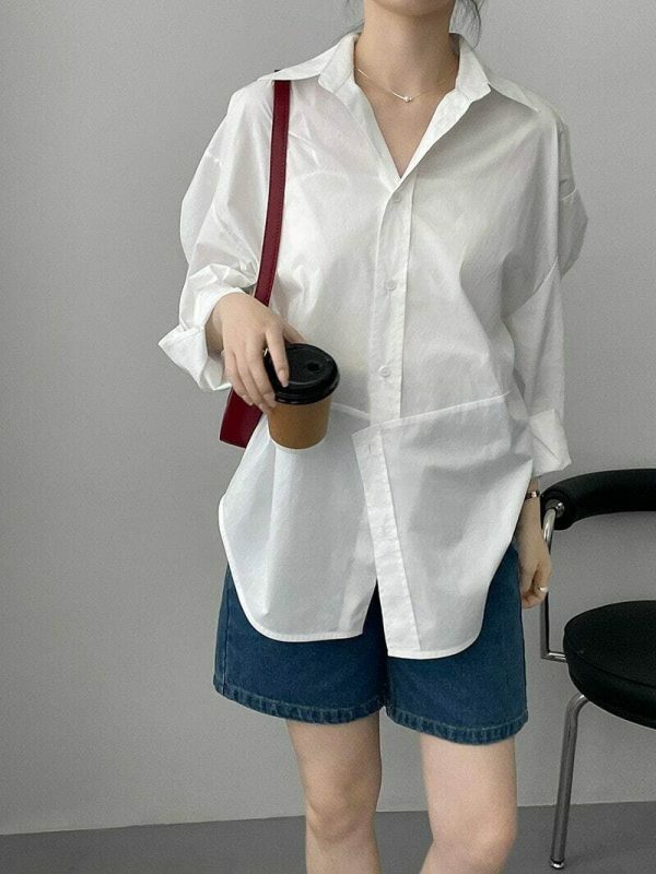 Oversized Irregular Cut Loose Fit Voluminous Sleeve Korean Streetwear Shirt