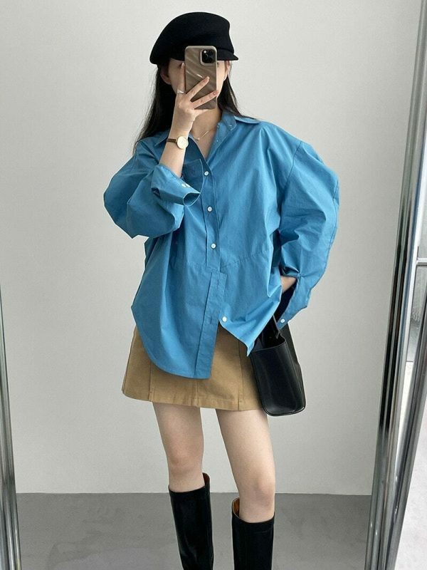 Oversized Irregular Cut Loose Fit Voluminous Sleeve Korean Streetwear Shirt