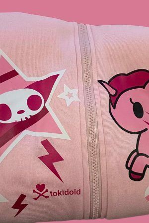 Oversized Pink Y2K Harajuku Zip-Up Hoodie with Gothic Kawaii Style