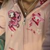 Oversized Pink Y2K Harajuku Zip-Up Hoodie with Gothic Kawaii Style