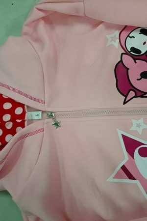 Oversized Pink Y2K Harajuku Zip-Up Hoodie with Gothic Kawaii Style