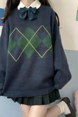 Oversized Plaid Geometric Sweater for Women