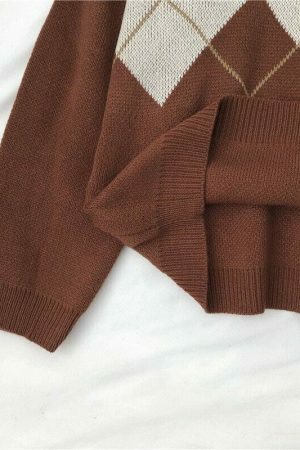 Oversized Plaid Geometric Sweater for Women