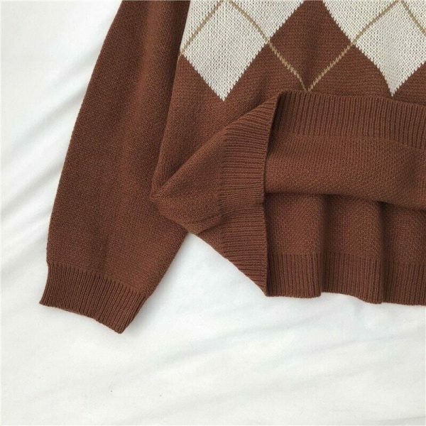 Oversized Plaid Geometric Sweater for Women