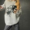 Oversized Spider Embroidery Knit Sweater - Y2K Streetwear Aesthetic