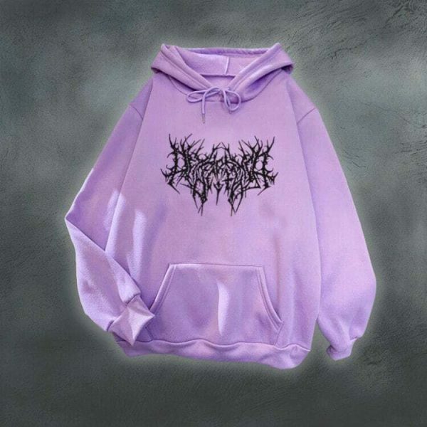 Oversized Y2K Goth Print Hoodie, Long Sleeve Embroidered Harajuku Pullover