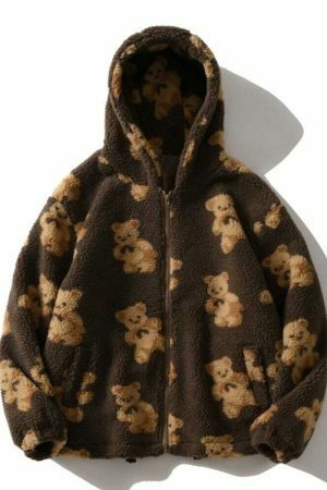 Oversized Y2K Harajuku Zip-Up Teddy Bear Hoodie - Streetwear Fashion