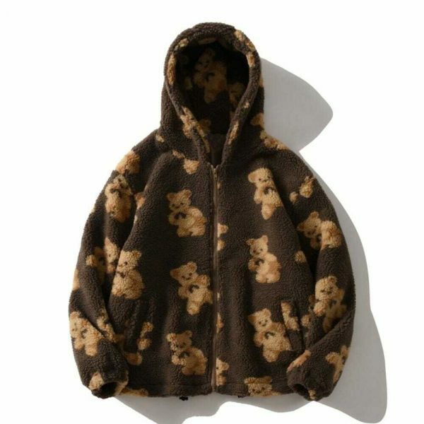 Oversized Y2K Harajuku Zip-Up Teddy Bear Hoodie - Streetwear Fashion