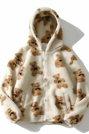 Oversized Y2K Harajuku Zip-Up Teddy Bear Hoodie - Streetwear Fashion